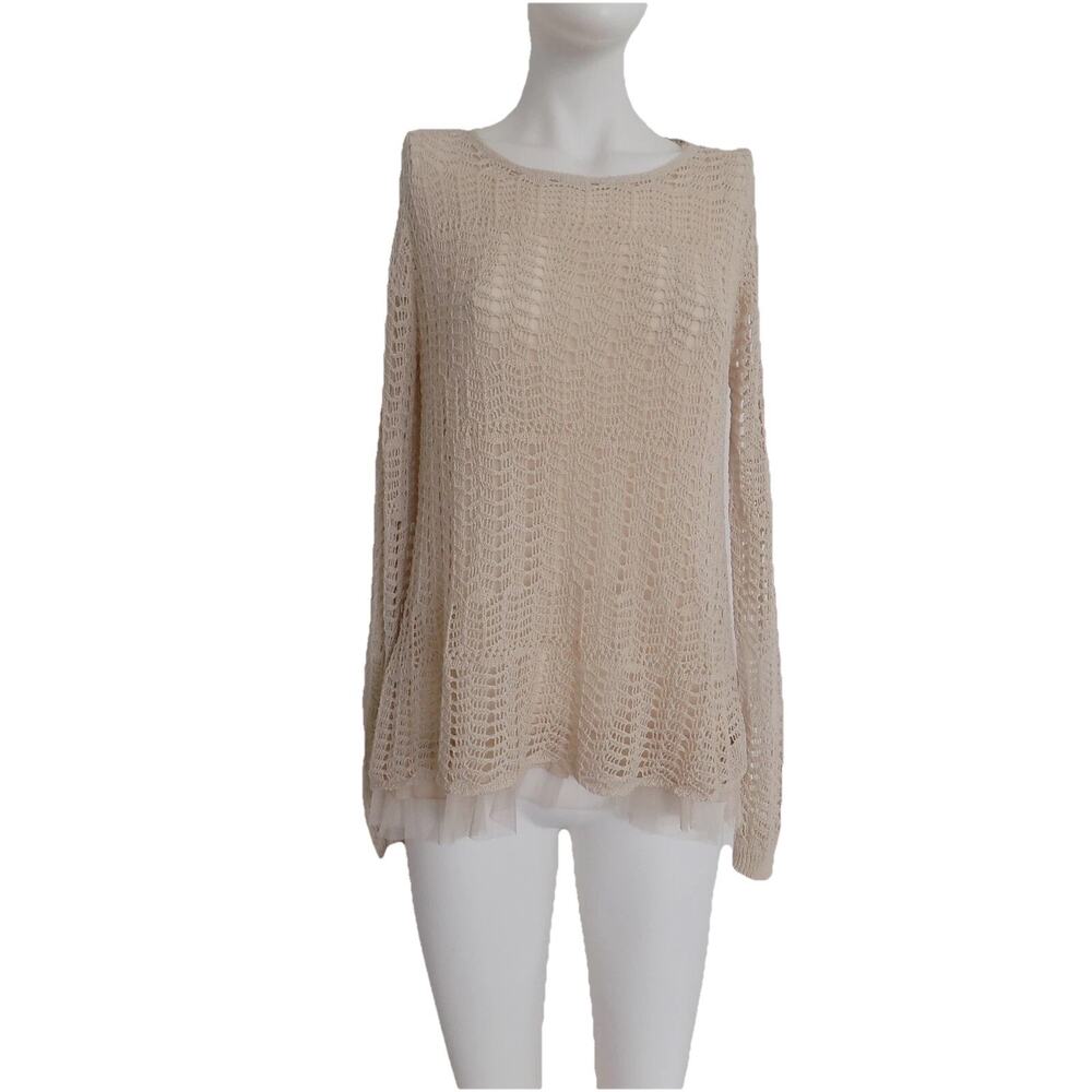 V Cristina crochet knit top boho sweater tunic size Small
